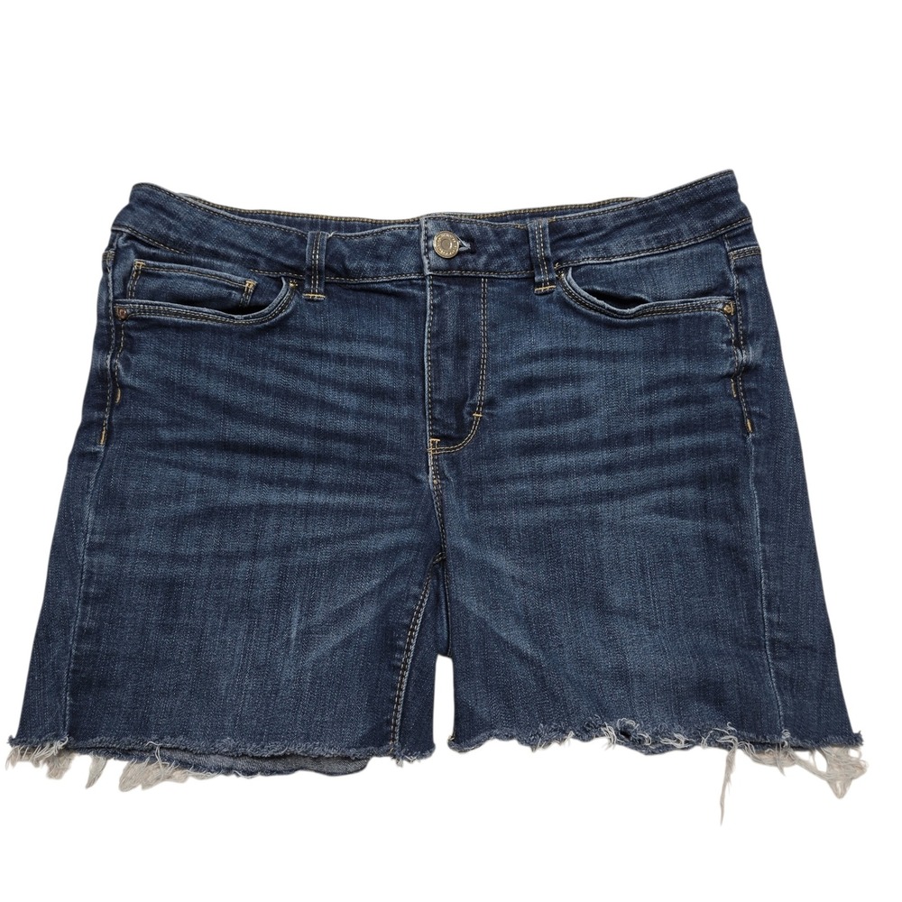 White House Black Market Bermuda Shorts‎ Womens 10 Blue Raw Hem Dark Wash Denim